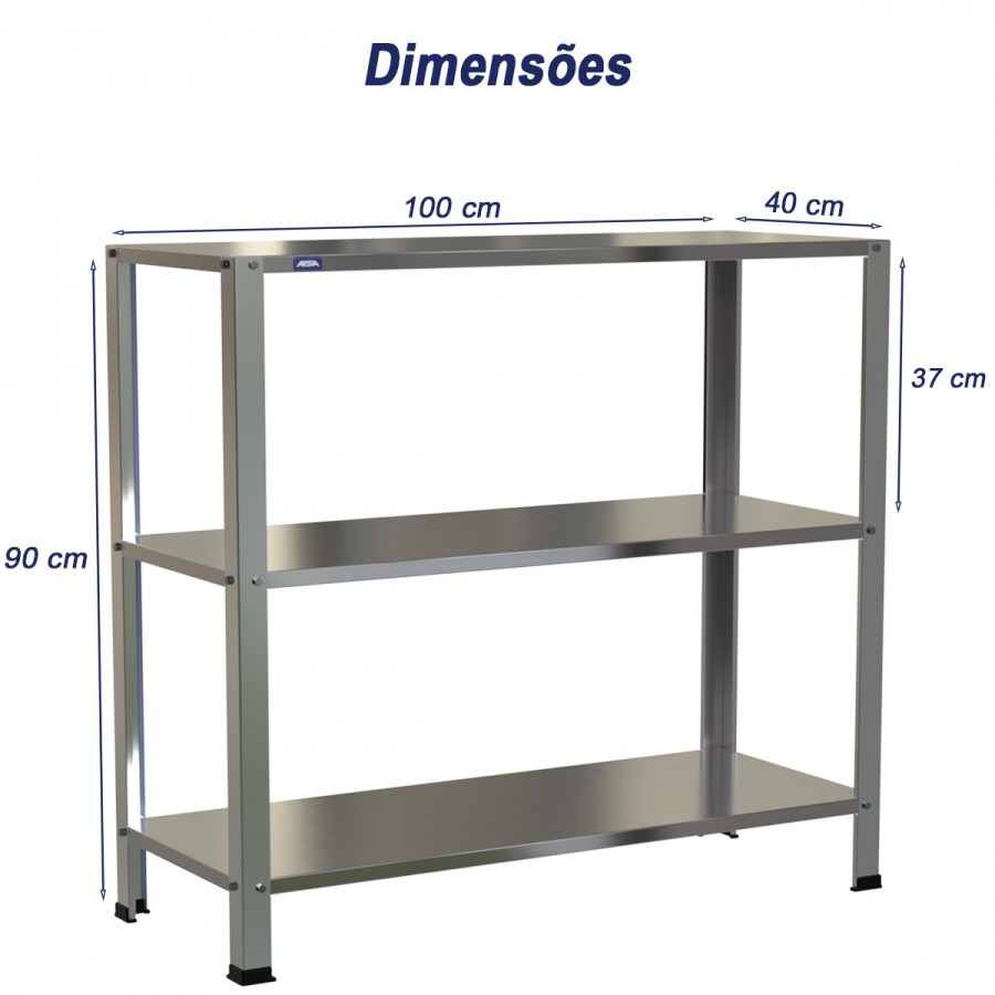 Estante Armário Prateleira Inox 3 Bandejas 400 X 1000 Aisa